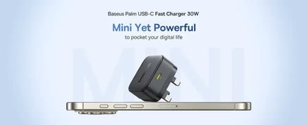 بيسوس - شاحن جداري Palm 1C بمنفذ USB-C بقوة 30W مع كيبل USB-C to C - اسود
