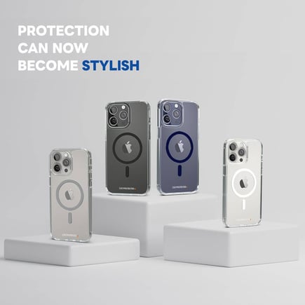 ارمور برو - غلاف D3O Protected يدعم الماق سيف لأجهزة ايفون 15Pro - شفاف / ازرق