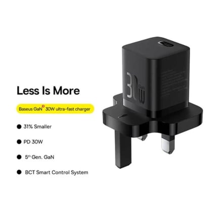 بيسوس - شاحن جداريC1 GaN5 بمنفذ USB-C وبقوة 30W - اسود