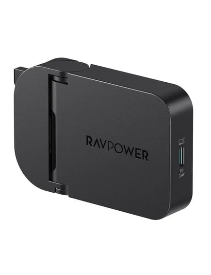 راف باور - شاحن جداري PD Pioneer USB-C قابل للطي بقوة 35W  - اسود