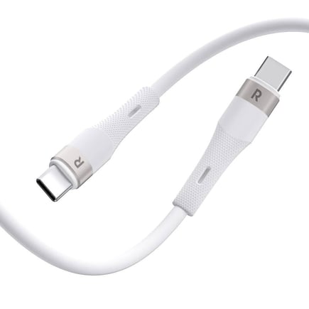 راف باور - كيبل Silicone USB-C to USB-C يدعم الشحن السريع بقوة 60W  بطول 1.2m -  ابيض