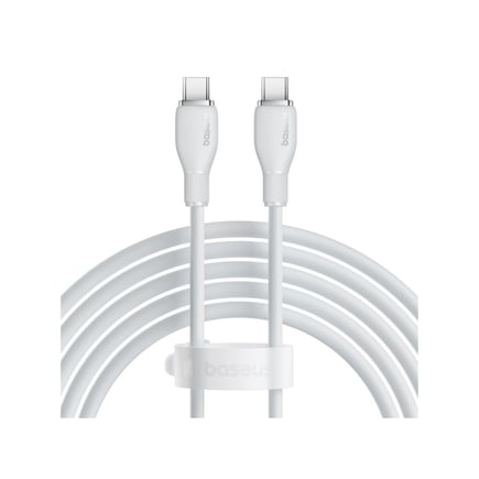 بيسوس - كيبل PUDDING USB-C to USB-C للشحن السريع يدعم حتى 100W بطول 1.2m - ابيض