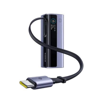 بيسوس - بطارية EnerGeek GR11 بسعة 20,000mAh وقوة 145W بمنفذين USB-C ومنفذ USB-A وكيبل مدمج USB-C - اسود