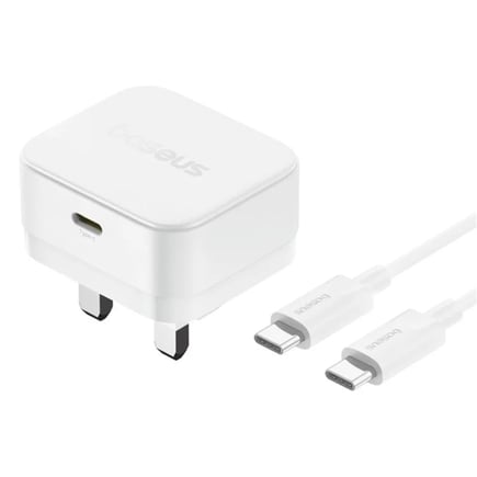 بيسوس - شاحن جداري Palm 1C بقوة 20W مع كيبل USB-C to USB-C بطول 1m - ابيض