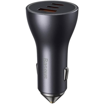 بيسوس - شاحن سيارة Golden Contactor Pro بقوة 65W بمنفذين USB-C ومنفذ USB-A - رمادي
