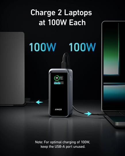 انكر - بطارية Anker Prime بسعة 20,000mAh بقوة 200W بمنفذين USB-C ومنفذ USB-A - اسود