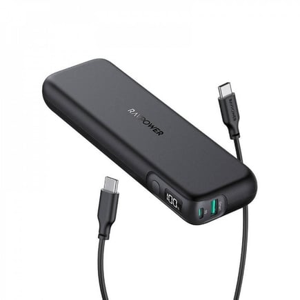 راف باور - بطارية PD Pioneer بسعة 15000mAh وقوة 30W بمنفذ USB-C ومنفذ USB-A - اسود