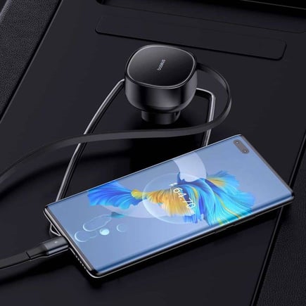 بيسوس - شاحن سيارة Enjoyment Pro بقوة 60W بمنفذ USB-C مع كيبل مدمج USB-C - اسود