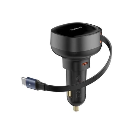 بيسوس - شاحن سيارة Enjoyment Pro بقوة 60W بمنفذ USB-C مع كيبل مدمج USB-C - اسود