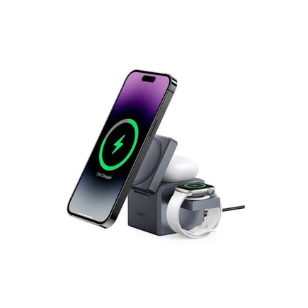 انكر - منصة شحن Anker 3-in-1 Cube تدعم الماق سيف لشحن الجوال والسماعة وساعة ابل - اسود