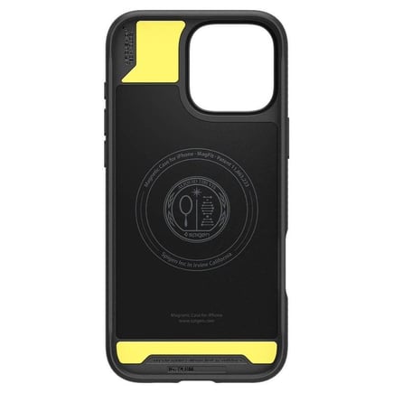 سبيجن - غلاف RUGGED ARMOR يدعم الماق سيف للأيفون 16Pro 6.3 - اسود