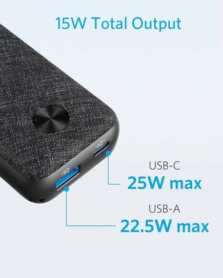 انكر - بطارية PowerCore Metro بسعة mAh10000 بمنفذ USB-A ومنفذ USB-C بتقنية PD - اسود
