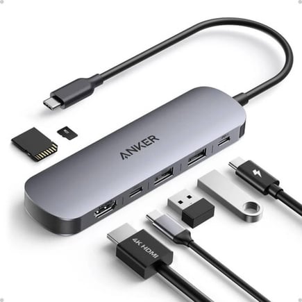 انكر - وصلة Nano USB-C Hub متعددة المنافذ 7in1 - رمادي