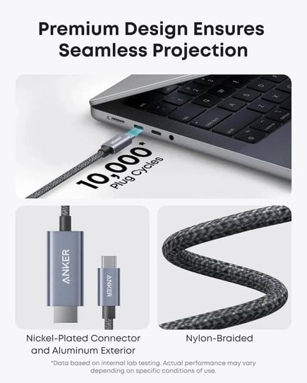 انكر - كيبل Nano USB-C to HDMI بدقة 4K وطول 0.9cm - اسود