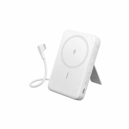 انكر - بطارية Anker بسعة 10000mAh مع كيبل مدمج USB-C بقوة شحن 30W وشحن لاسلكي7.5W تدعم الماق سيف - ابيض