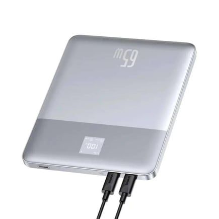 بيسوس - بطارية Blade2 بسعة 12000mAh وقوة 65W مع شاشة رقمية - فضي