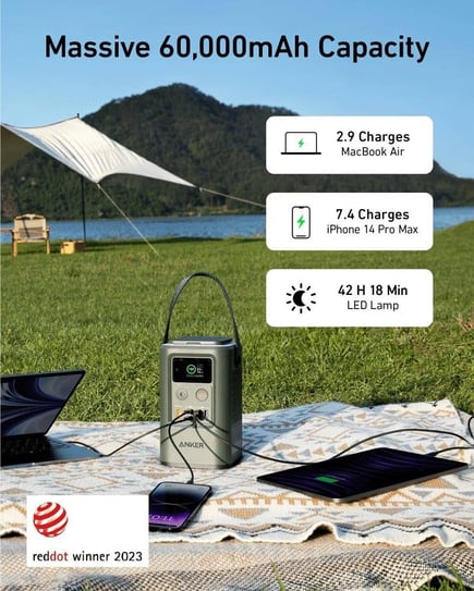 انكر - بطارية Anker 548 PowerCore Reserve بسعة 60000mAh وقوة 192W بمنفذين USB-C ومنفذين USB-A - اخضر