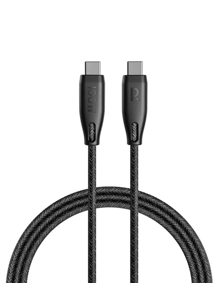 راف باور - كيبل  Nylon USB-C to USB-C بقوة 100W وطول 1.5م - اسود