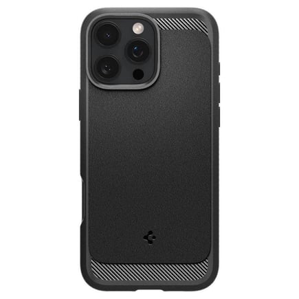 سبيجن - غلاف RUGGED ARMOR يدعم الماق سيف للأيفون 16Pro 6.3 - اسود