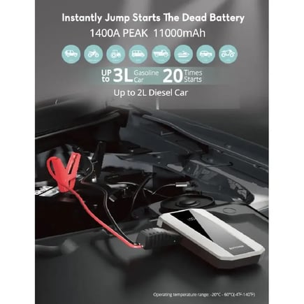راف باور - مشغل سيارة وبطارية jump starter بسعة 11000mAh وقوة 40.7 واط - ابيض