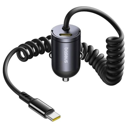 بيسوس - شاحن سيارة Tiny Star Mini بقوة 30W بمنفذ USB-C وكيبل USB-C مدمج - اسود