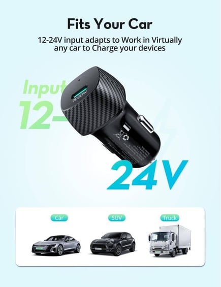 راف باور - بكج 2in1 شاحن سيارة بمنفذ USB-C PD20W مع كيبل USB-C to C 1m - اسود