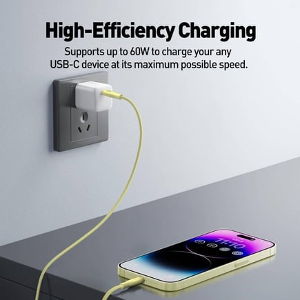 جودا - كيبل SLIP Silicone USB C-C بقوة 60W وطول 1m - اصفر