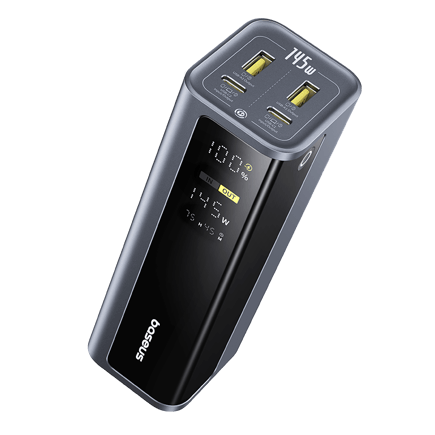 بيسوس - بطارية EnerGeek GP12  ب2 منفذ USB-C و 2 منفذ USB-A بسعة 20800mAh وقوة 145W مزودة بشاشة رقمية - رمادي