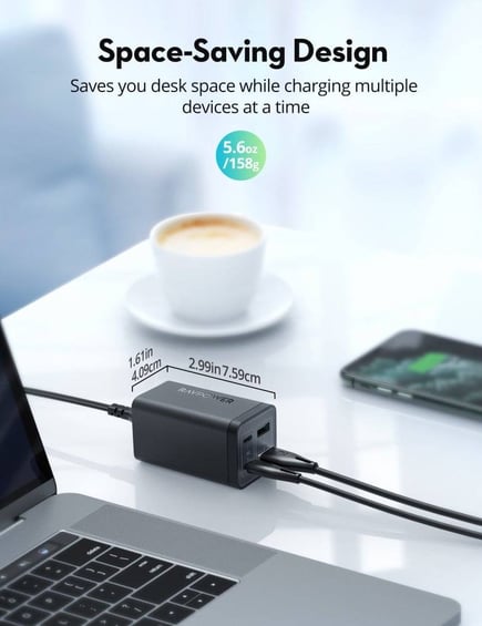 راف باور - منصة PD Pioneer 65W GaN بمنفذين USB-A ومنفذين USB-C - اسود