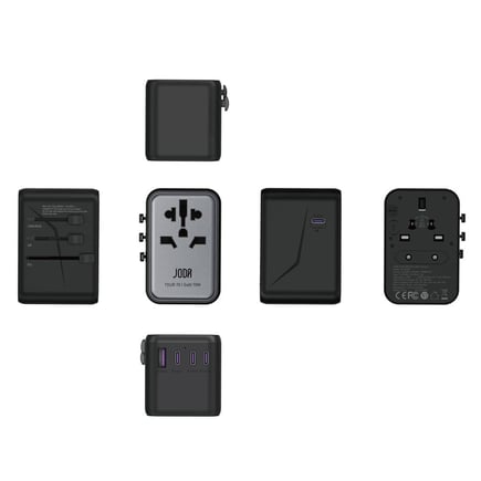 جودا - شاحن السفر TOUR 70 GaN العالمي ب4 منافذ USB-C ومنفذ USB-A بقوة 70W- اسود