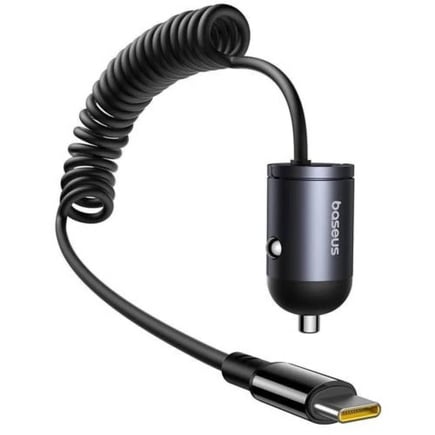 بيسوس - شاحن سيارة Tiny Star Mini بقوة 30W بمنفذ USB-C وكيبل USB-C مدمج - اسود