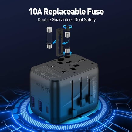 جودا - شاحن جداري للسفر Tour 20 بقوة 20W بمنفذين USB-A ومنفذ USB-C - اسود