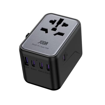 جودا - شاحن السفر TOUR 70 GaN العالمي ب4 منافذ USB-C ومنفذ USB-A بقوة 70W- اسود