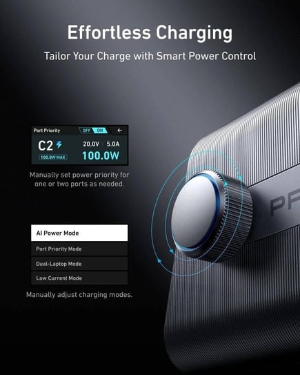 انكر - منصة شحن Prime 250W GaN ب 4 منافذ USB-C ومنفذين USB-A مع شاشة عرض وتحكم - اسود