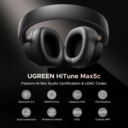 يوجرين - سماعة UGREEN HiTune MAX 5C الرأسية بمدة تشغيل تصل إلى 75 ساعة - اسود