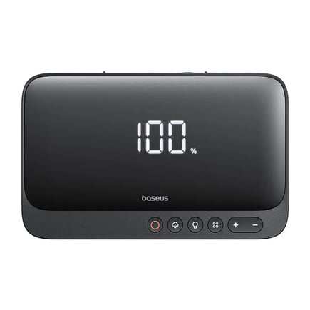 بيسوس -  مشغل السيارة Super Energy 4-in-1 ( مشغل سيارة + منفاخ الهواء + شحن الأجهزة المحمولة + اضاءة LED ) بقوة 600 امبير - اسود