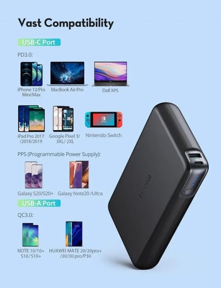 راف باور - بطارية PD Pioneer بسعة 30000mAh وقوة 100W بمنفذ USB-A ومنفذ USB-C - اسود