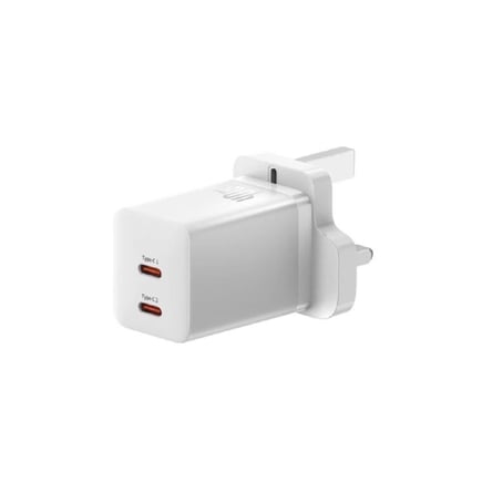 بيسوس - شاحن جداري GaN5 Pro بمنفذين USB-C بقوة 40W - ابيض