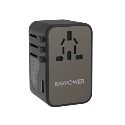 راف باور - شاحن جداري عالمي بقوة PD 67W  بثلاثة منافذ USB-C ومنفذ USB-A - اسود