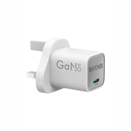 راف باور - شاحن جداري PD30W GaN بمنفذ USB-C - ابيض