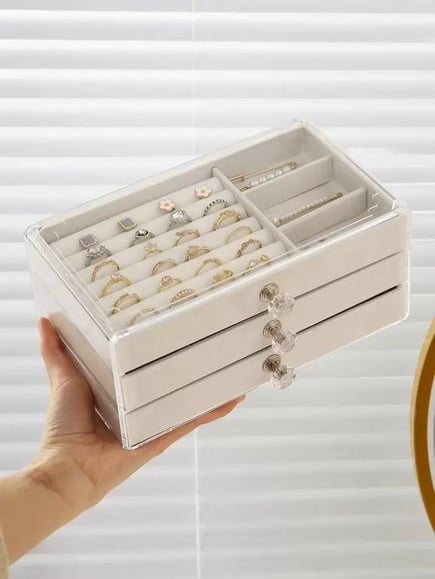 منظم اكسسوارات 3 طبقات مع غطا اكريليك لون بيج
