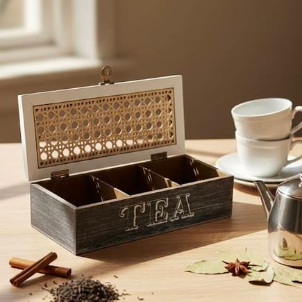 علبه خشب tea مع غطا لون رمادي