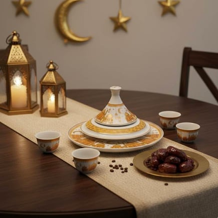 صحن ضيافه وتقديم هلال مع تمريه و6 فناجين قهوه عربيه