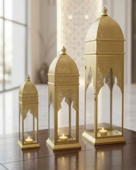 طقم فوانيس معدن لون ذهبي  حجم كبير جدا