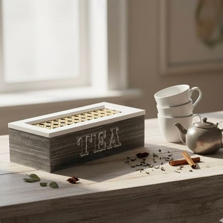علبه خشب tea مع غطا لون رمادي