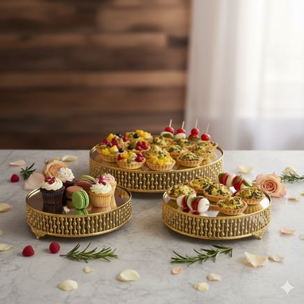 طقم ستاندات معدن لون ذهبي بقاعده مرايه 3قطع