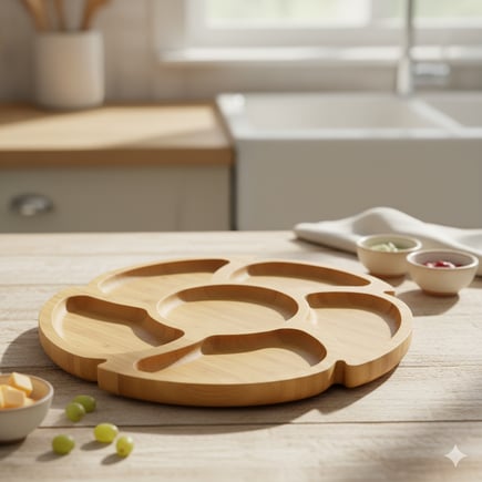 صحن خشب بامبو للضيافه والتقديم مقسم شكل ورده