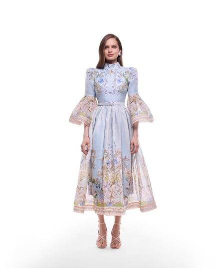 Lucine Bell Sleeves silk linen Dress