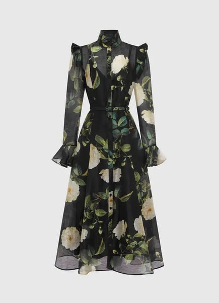 Katrina Butterfly Sleeve Midi Dress - White Rose Print