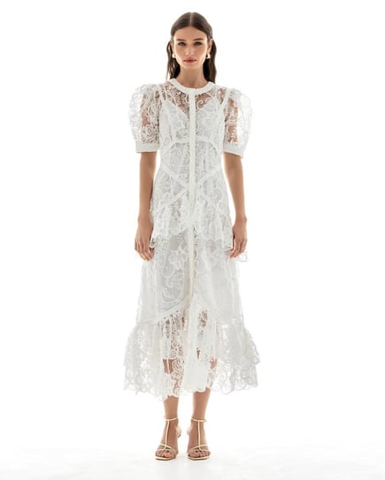 Lumière Tiered Lace Midi Shirt Dress